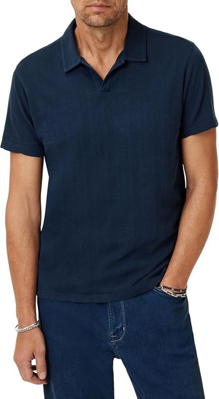 JOHN VARVATOS Polo Shirt Mens Small Blue Jacquard Knit Pullover ZION $148